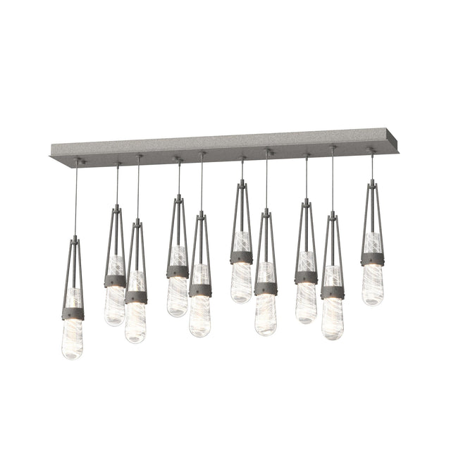 Hubbardton Forge 2022 Natural Iron Clear Glass with White Threading (YJ) Standard Link 10-Light Blown Glass Pendant