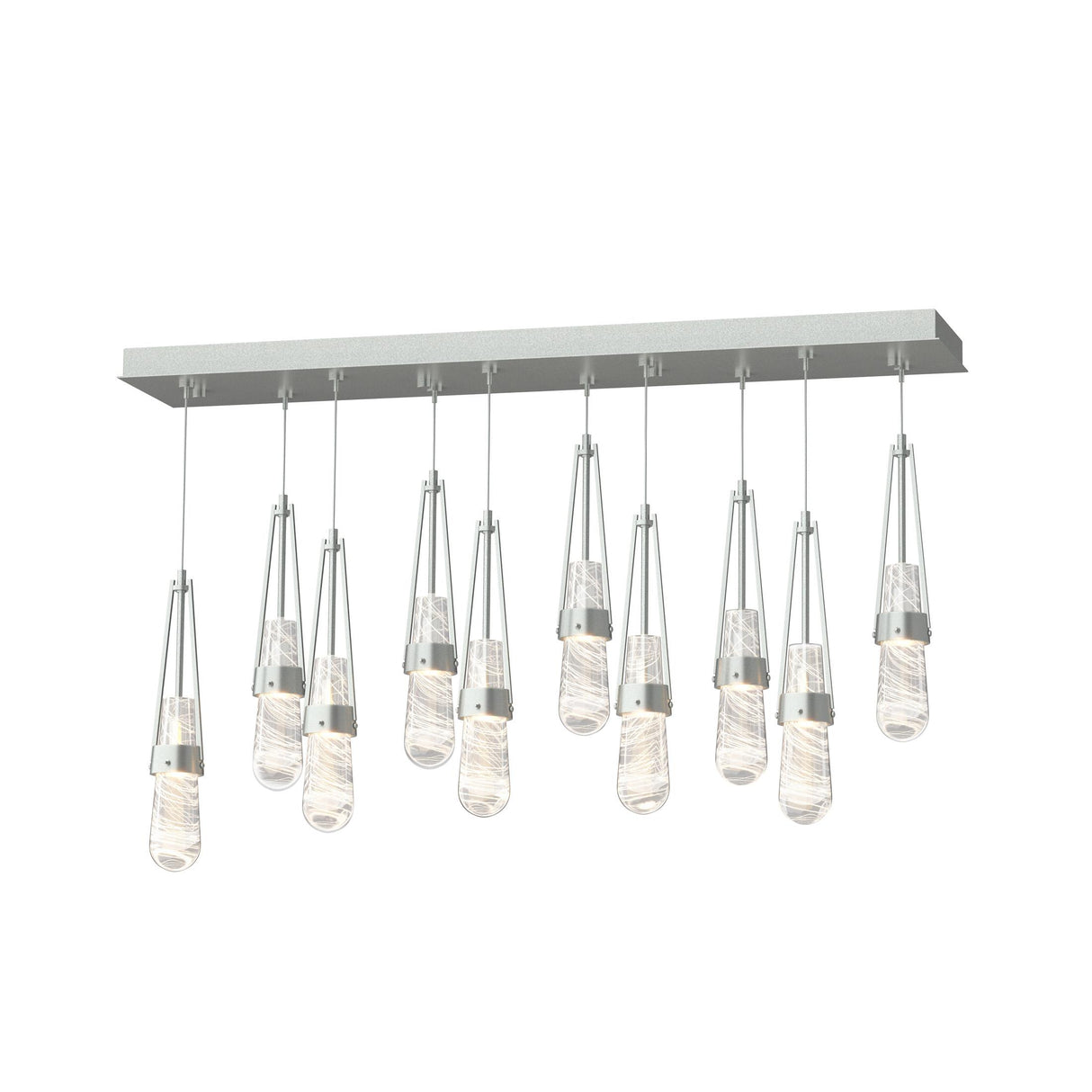 Hubbardton Forge 2022 Vintage Platinum Clear Glass with White Threading (YJ) Standard Link 10-Light Blown Glass Pendant