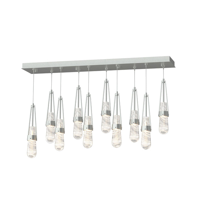 Hubbardton Forge 2022 Vintage Platinum Clear Glass with White Threading (YJ) Standard Link 10-Light Blown Glass Pendant