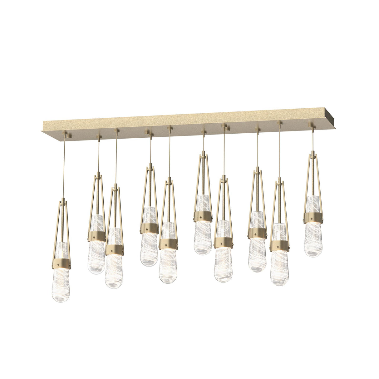 Hubbardton Forge 2022 Soft Gold Clear Glass with White Threading (YJ) Standard Link 10-Light Blown Glass Pendant