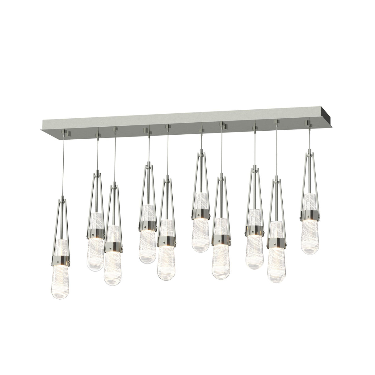 Hubbardton Forge 2022 Sterling Clear Glass with White Threading (YJ) Standard Link 10-Light Blown Glass Pendant
