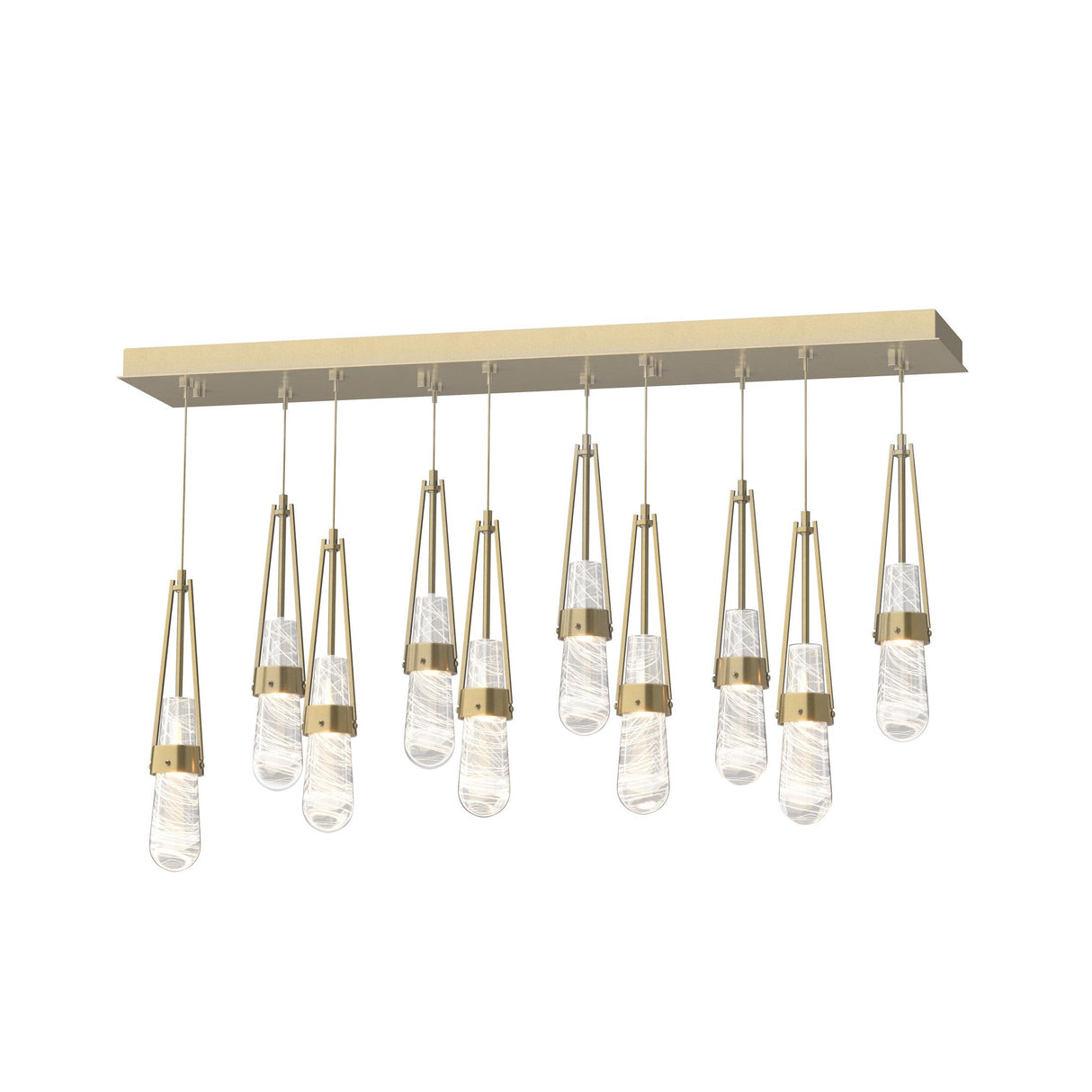 Hubbardton Forge 2022 Modern Brass Clear Glass with White Threading (YJ) Standard Link 10-Light Blown Glass Pendant