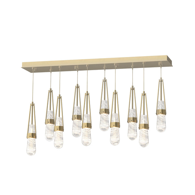 Hubbardton Forge 2022 Modern Brass Clear Glass with White Threading (YJ) Standard Link 10-Light Blown Glass Pendant