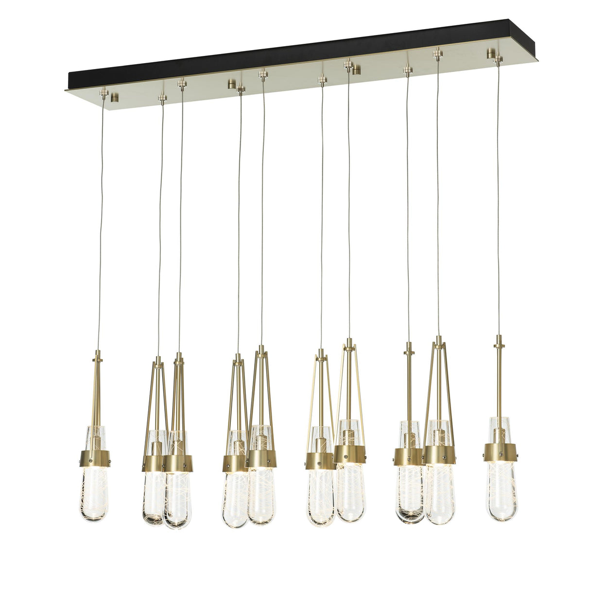 Hubbardton Forge 2022 Modern Brass Clear Glass with White Threading (YJ) Standard Link 10-Light Blown Glass Pendant