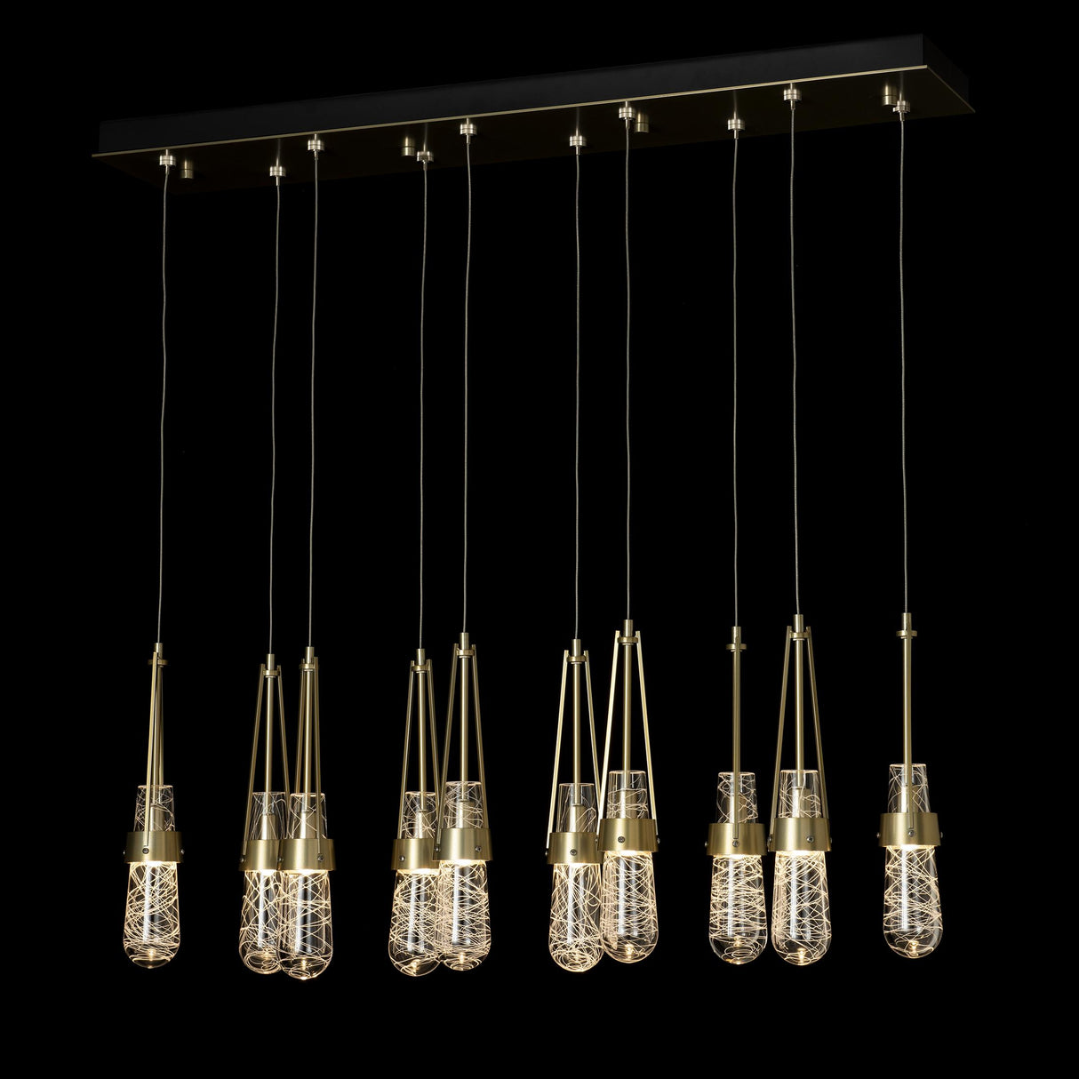 Hubbardton Forge 2022 Modern Brass Clear Glass with White Threading (YJ) Standard Link 10-Light Blown Glass Pendant