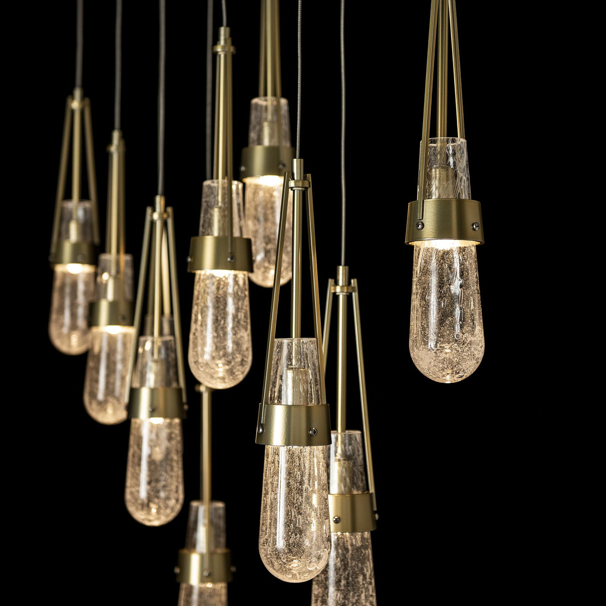Hubbardton Forge 2022 Modern Brass Clear Bubble Glass (YG) Standard Link 10-Light Blown Glass Pendant
