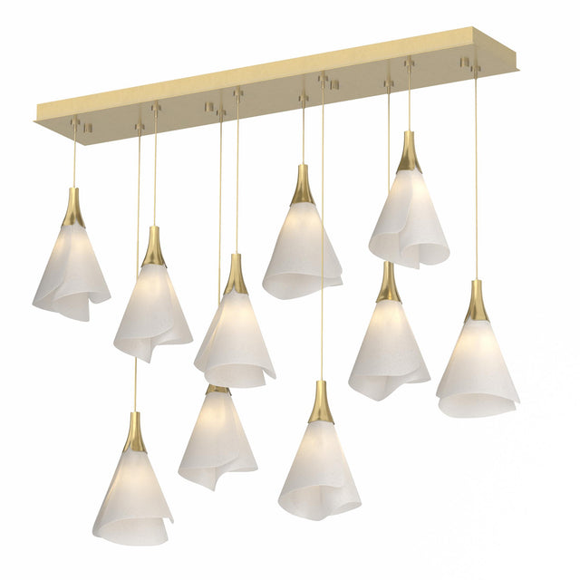 Hubbardton Forge 2022 Modern Brass Spun Frost (SH) Standard Mobius 10-Light Pendant