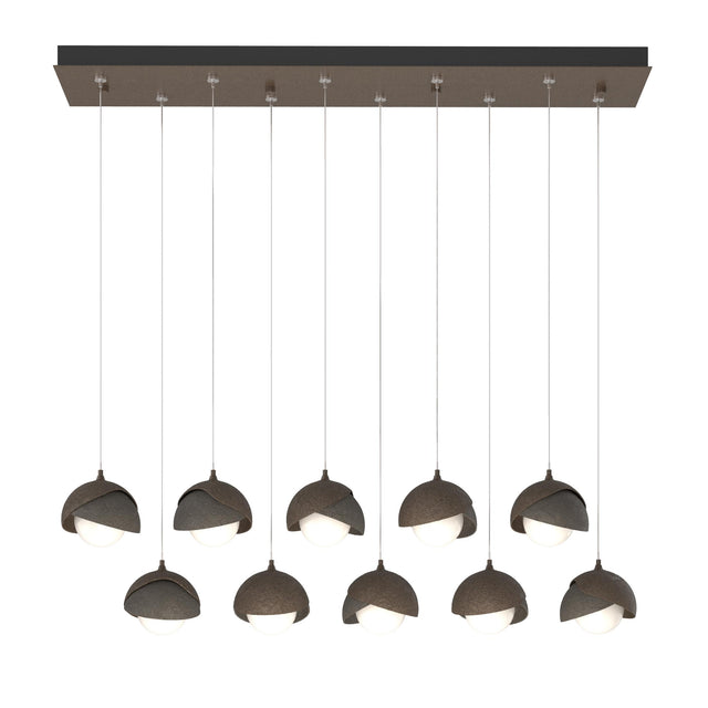Hubbardton Forge 2022 Bronze Dark Smoke Opal Glass (GG) Standard Brooklyn 10-Light Double Shade Pendant
