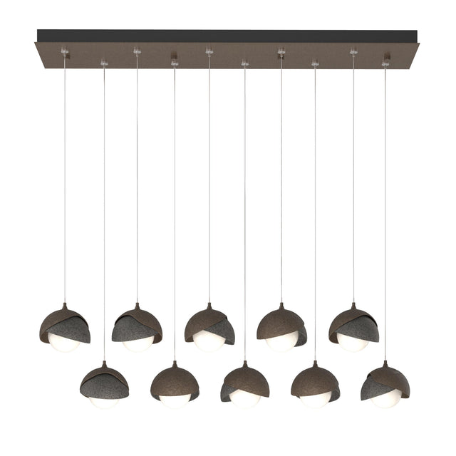 Hubbardton Forge 2022 Bronze Natural Iron Opal Glass (GG) Standard Brooklyn 10-Light Double Shade Pendant