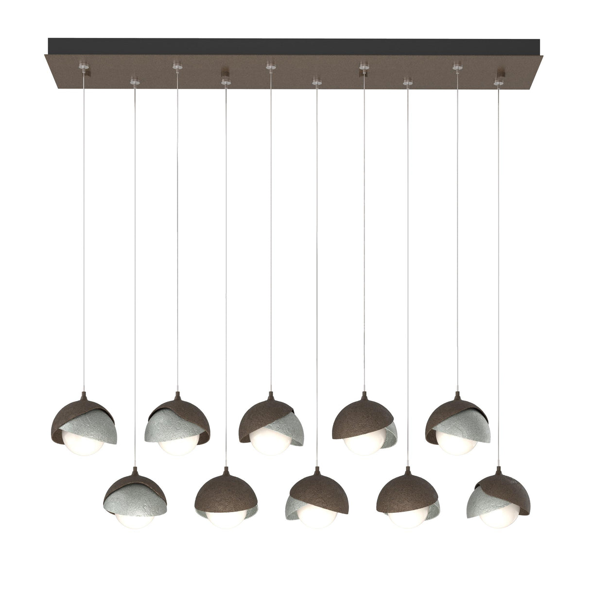 Hubbardton Forge 2022 Bronze Vintage Platinum Opal Glass (GG) Standard Brooklyn 10-Light Double Shade Pendant