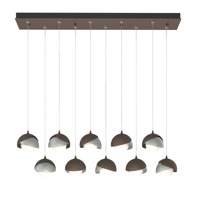 Hubbardton Forge 2022 Bronze Vintage Platinum Opal Glass (GG) Standard Brooklyn 10-Light Double Shade Pendant
