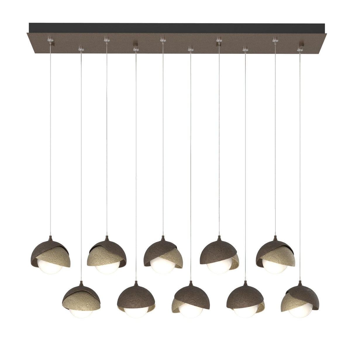 Hubbardton Forge 2022 Bronze Soft Gold Opal Glass (GG) Standard Brooklyn 10-Light Double Shade Pendant