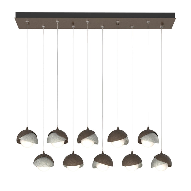 Hubbardton Forge 2022 Bronze Sterling Opal Glass (GG) Standard Brooklyn 10-Light Double Shade Pendant