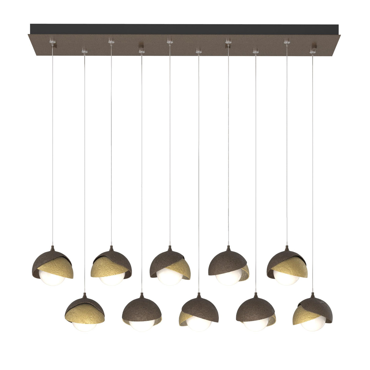 Hubbardton Forge 2022 Bronze Modern Brass Opal Glass (GG) Standard Brooklyn 10-Light Double Shade Pendant