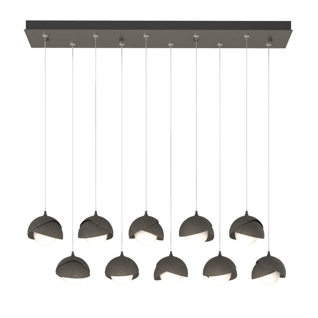 Hubbardton Forge 2022 Dark Smoke Dark Smoke Opal Glass (GG) Standard Brooklyn 10-Light Double Shade Pendant