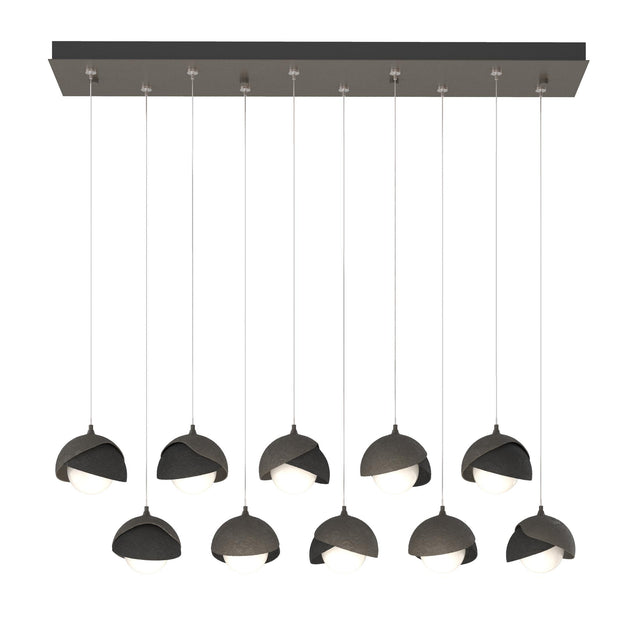 Hubbardton Forge 2022 Dark Smoke Black Opal Glass (GG) Standard Brooklyn 10-Light Double Shade Pendant