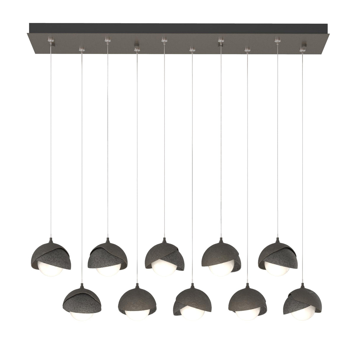 Hubbardton Forge 2022 Dark Smoke Natural Iron Opal Glass (GG) Standard Brooklyn 10-Light Double Shade Pendant