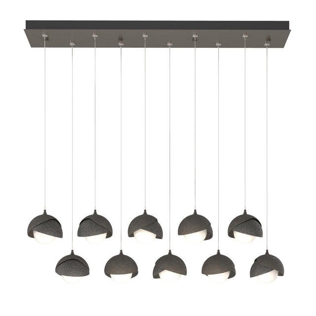 Hubbardton Forge 2022 Dark Smoke Natural Iron Opal Glass (GG) Standard Brooklyn 10-Light Double Shade Pendant