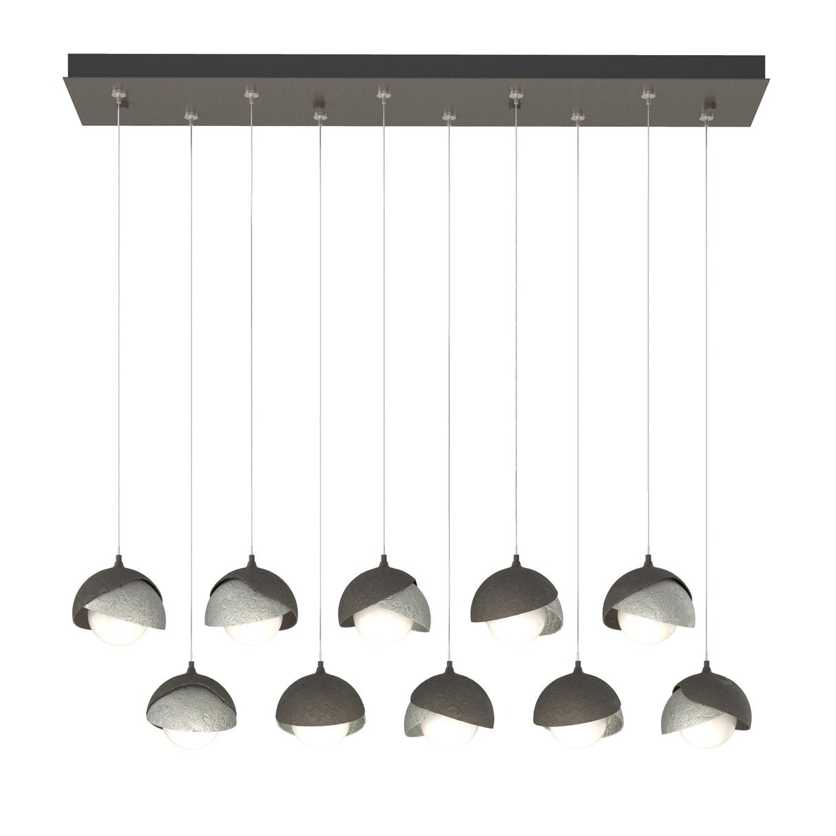 Hubbardton Forge 2022 Dark Smoke Sterling Opal Glass (GG) Standard Brooklyn 10-Light Double Shade Pendant