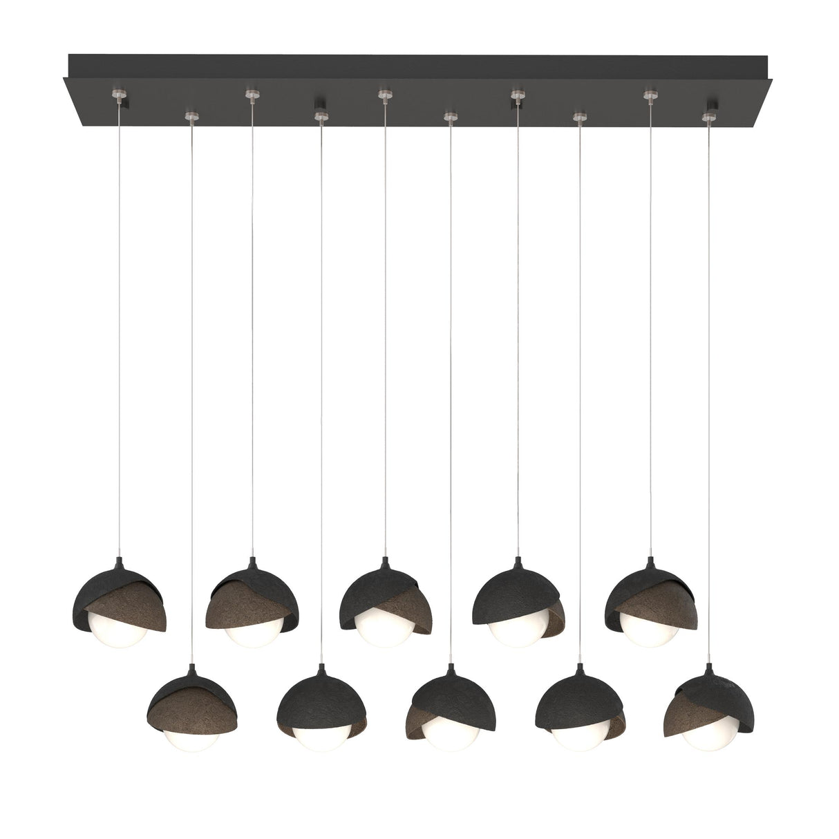 Hubbardton Forge 2022 Black Bronze Opal Glass (GG) Standard Brooklyn 10-Light Double Shade Pendant
