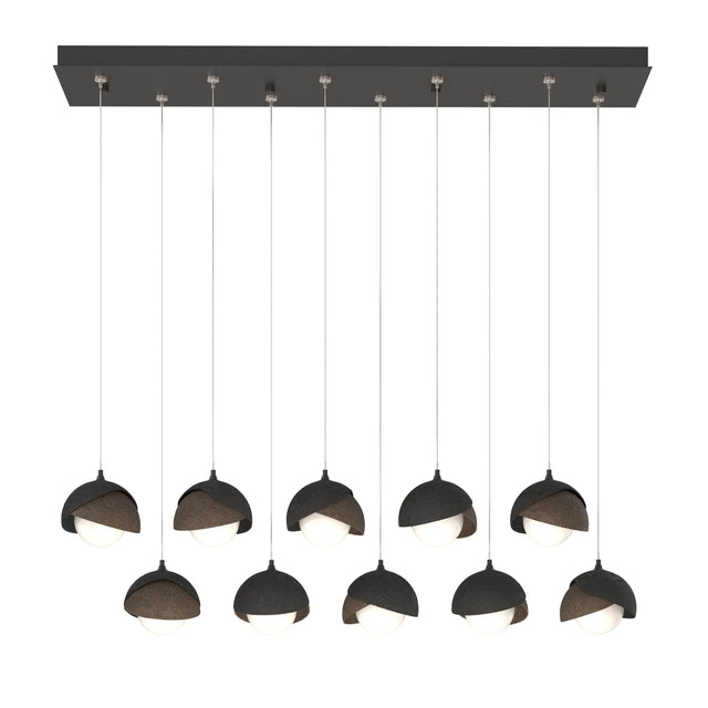 Hubbardton Forge 2022 Black Bronze Opal Glass (GG) Standard Brooklyn 10-Light Double Shade Pendant