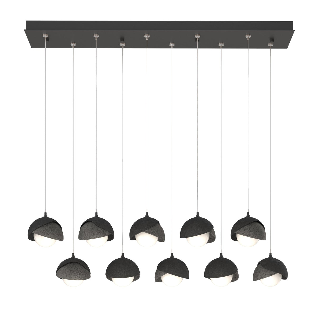 Hubbardton Forge 2022 Black Natural Iron Opal Glass (GG) Standard Brooklyn 10-Light Double Shade Pendant