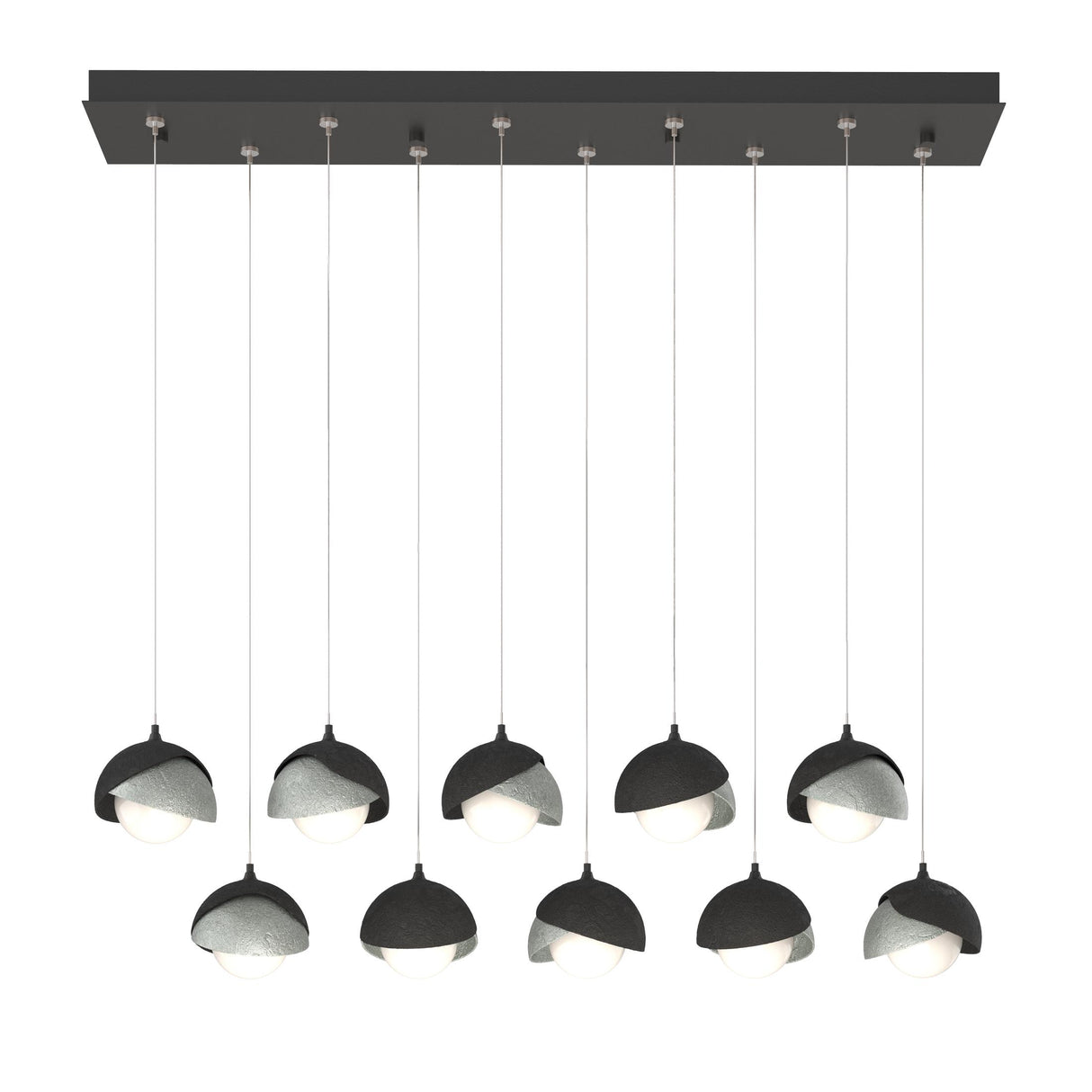 Hubbardton Forge 2022 Black Vintage Platinum Opal Glass (GG) Standard Brooklyn 10-Light Double Shade Pendant