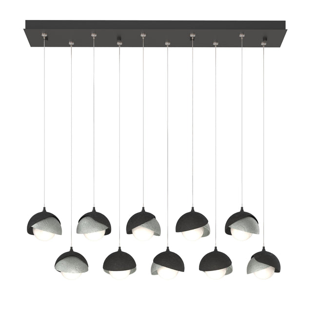 Hubbardton Forge 2022 Black Vintage Platinum Opal Glass (GG) Standard Brooklyn 10-Light Double Shade Pendant