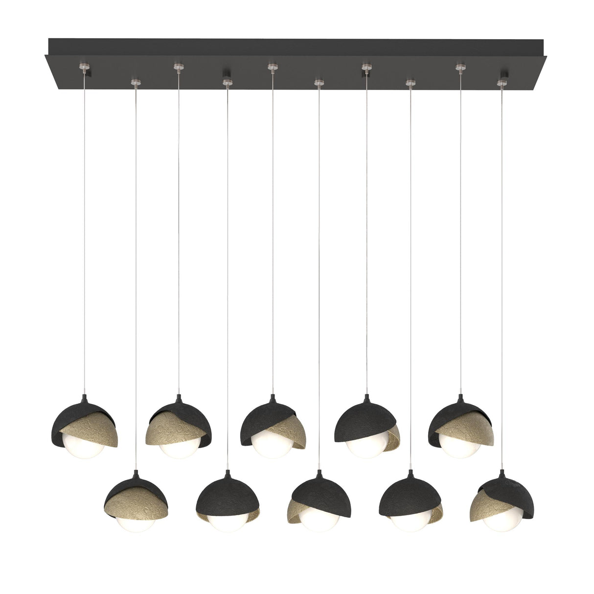 Hubbardton Forge 2022 Black Soft Gold Opal Glass (GG) Standard Brooklyn 10-Light Double Shade Pendant