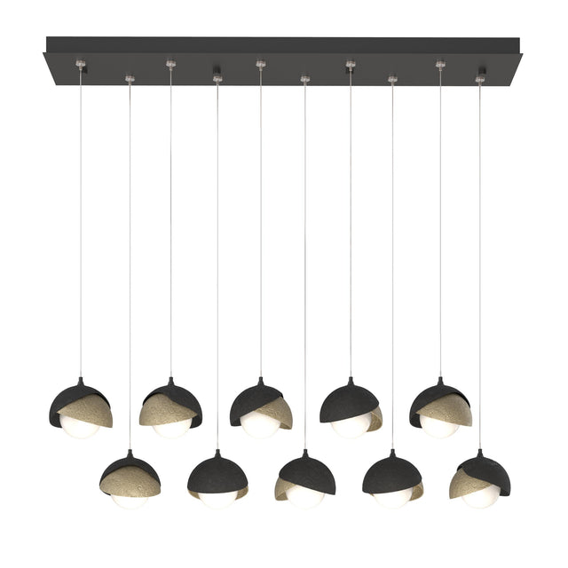Hubbardton Forge 2022 Black Soft Gold Opal Glass (GG) Standard Brooklyn 10-Light Double Shade Pendant