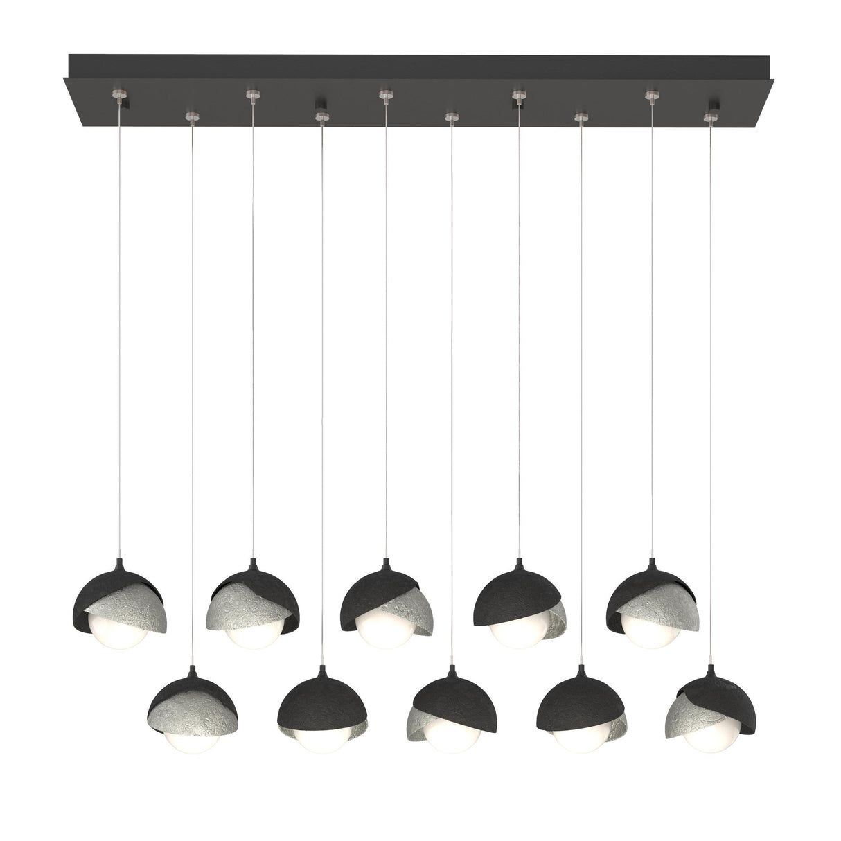 Hubbardton Forge 2022 Black Sterling Opal Glass (GG) Standard Brooklyn 10-Light Double Shade Pendant