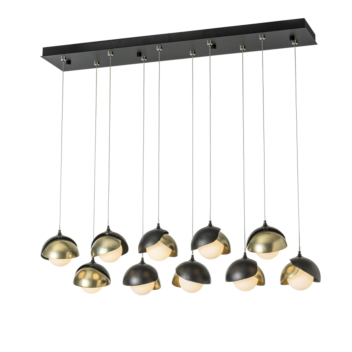 Hubbardton Forge 2022 Black Modern Brass Opal Glass (GG) Standard Brooklyn 10-Light Double Shade Pendant