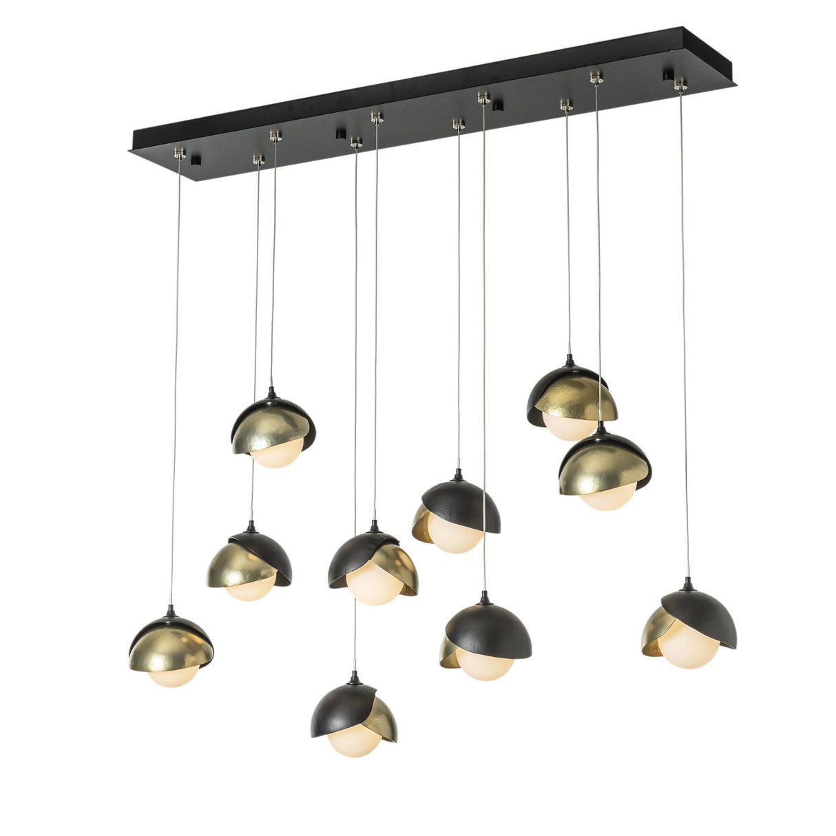 Hubbardton Forge 2022 Black Modern Brass Opal Glass (GG) Standard Brooklyn 10-Light Double Shade Pendant