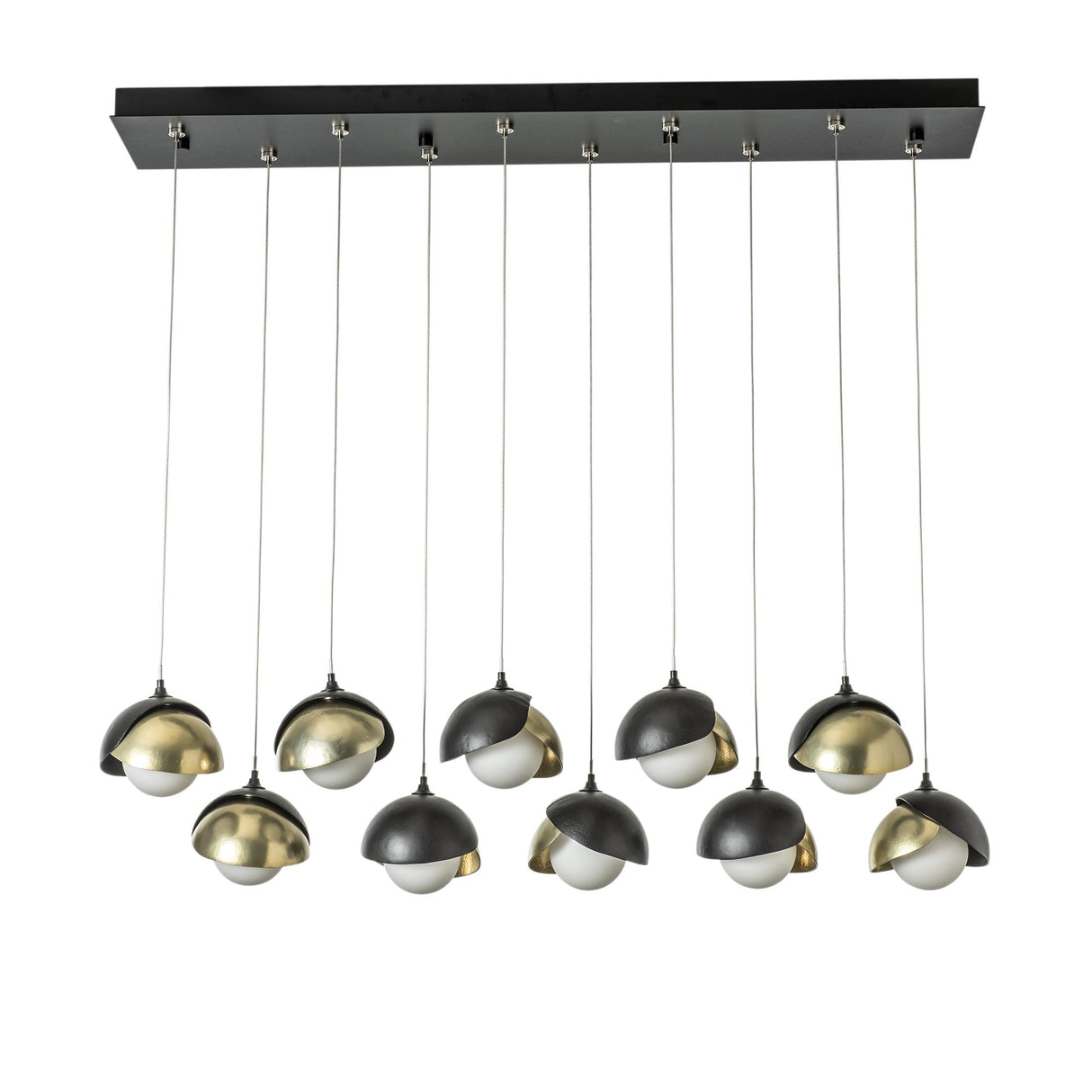 Hubbardton Forge 2022 Black Modern Brass Opal Glass (GG) Standard Brooklyn 10-Light Double Shade Pendant