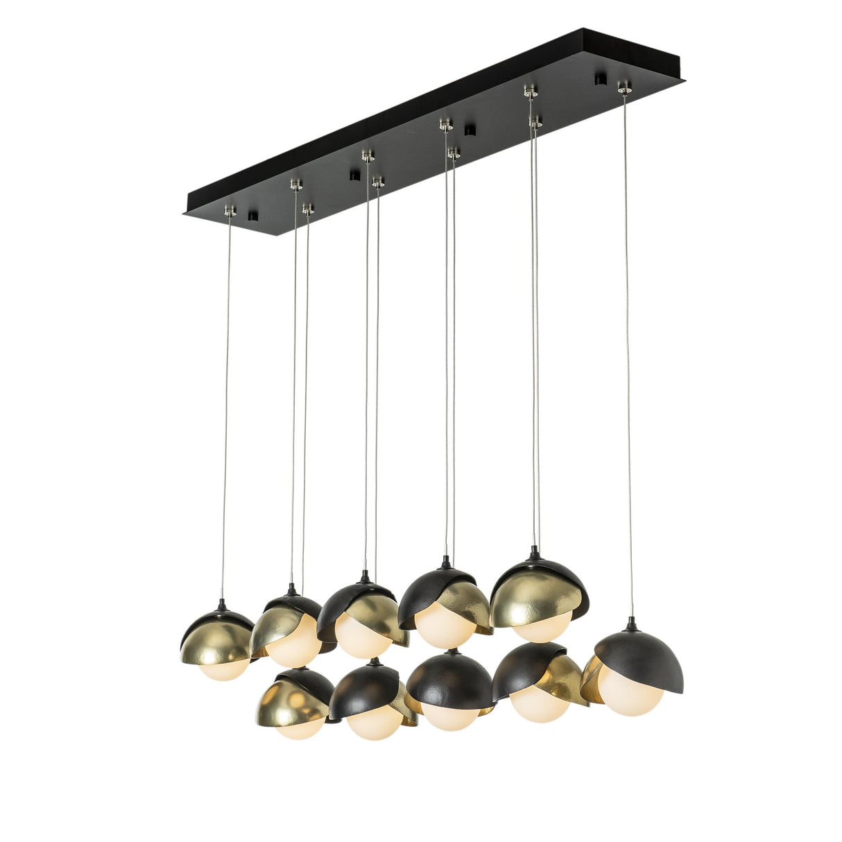 Hubbardton Forge 2022 Black Modern Brass Opal Glass (GG) Standard Brooklyn 10-Light Double Shade Pendant