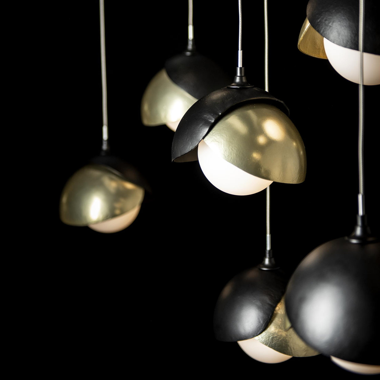 Hubbardton Forge 2022 Black Modern Brass Opal Glass (GG) Standard Brooklyn 10-Light Double Shade Pendant