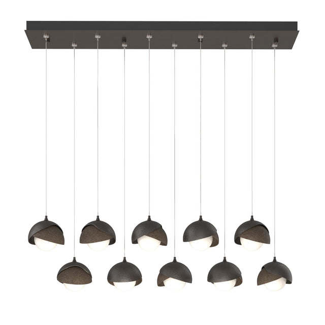 Hubbardton Forge 2022 Oil Rubbed Bronze Bronze Opal Glass (GG) Standard Brooklyn 10-Light Double Shade Pendant