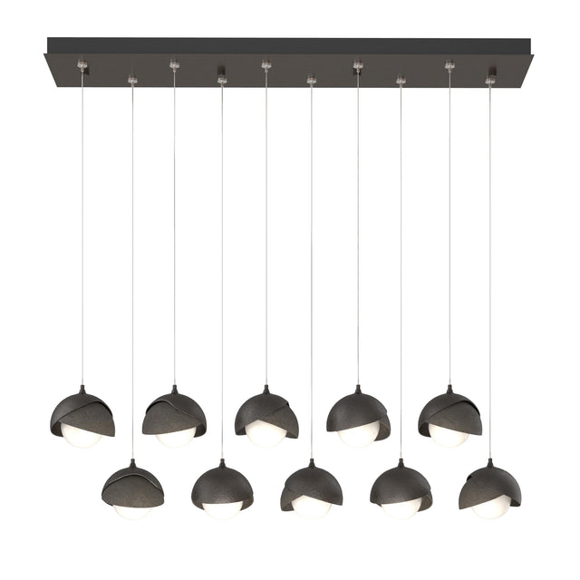 Hubbardton Forge 2022 Oil Rubbed Bronze Dark Smoke Opal Glass (GG) Standard Brooklyn 10-Light Double Shade Pendant