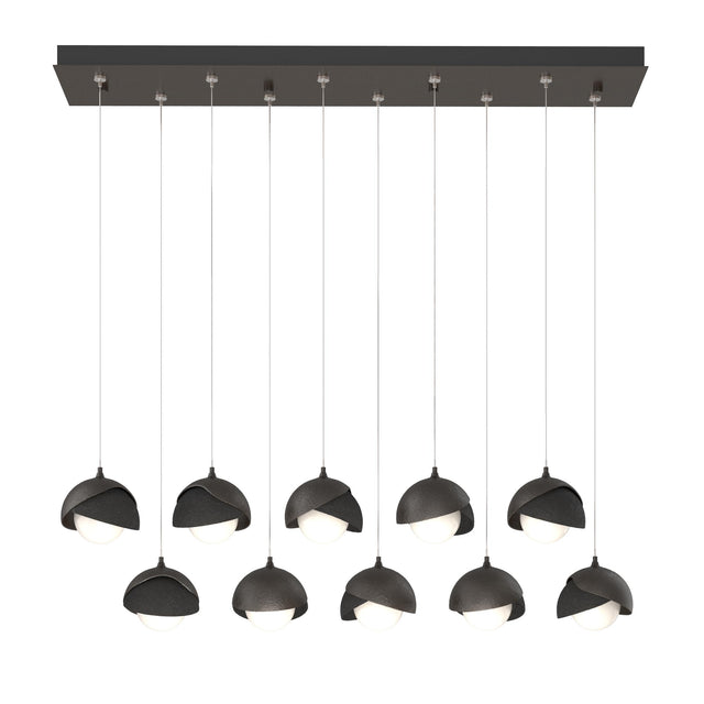 Hubbardton Forge 2022 Oil Rubbed Bronze Black Opal Glass (GG) Standard Brooklyn 10-Light Double Shade Pendant