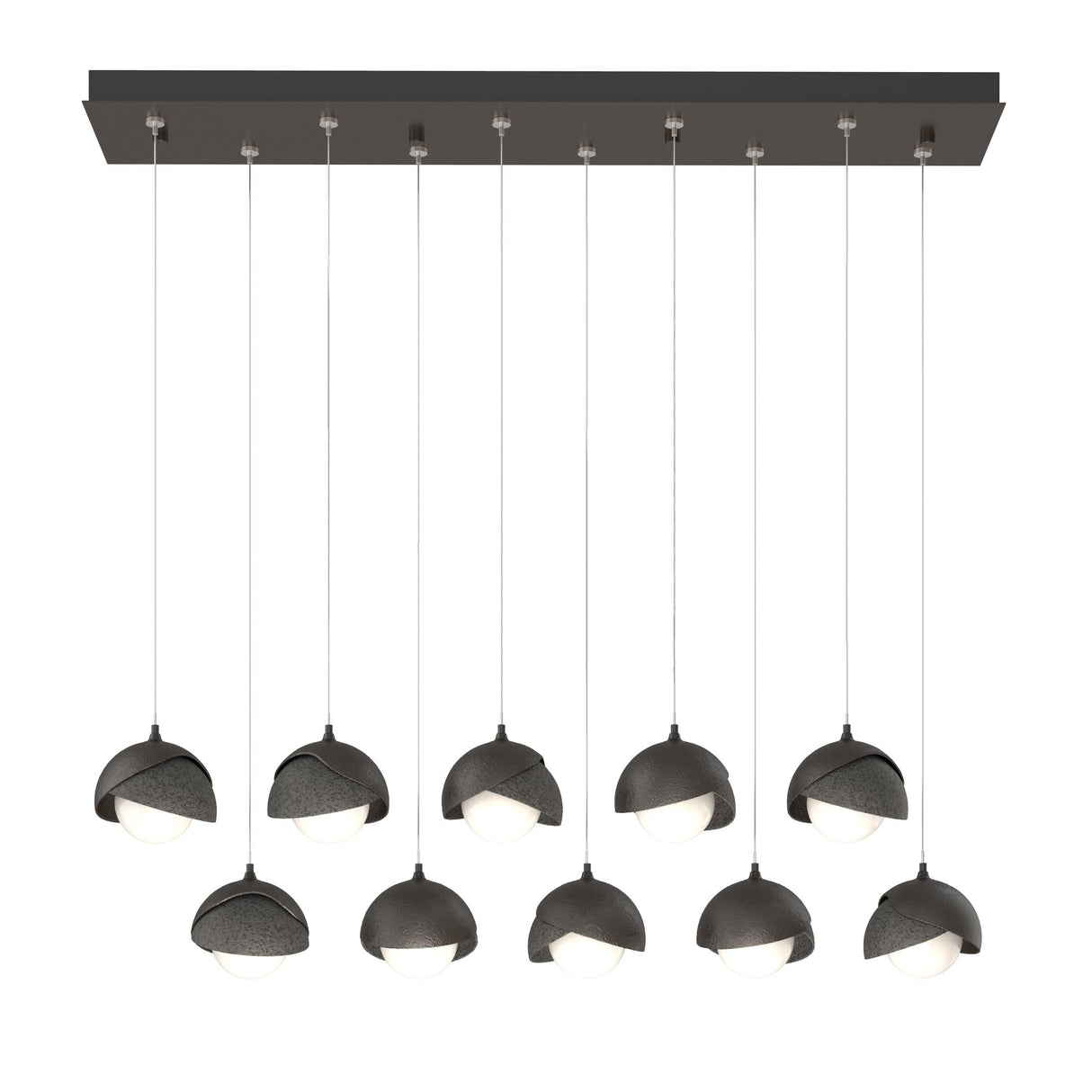 Hubbardton Forge 2022 Oil Rubbed Bronze Natural Iron Opal Glass (GG) Standard Brooklyn 10-Light Double Shade Pendant