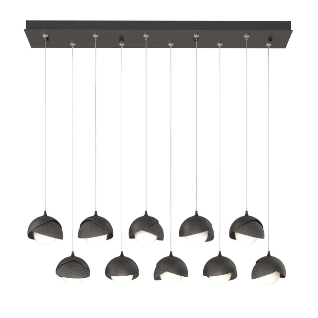 Hubbardton Forge 2022 Oil Rubbed Bronze Natural Iron Opal Glass (GG) Standard Brooklyn 10-Light Double Shade Pendant