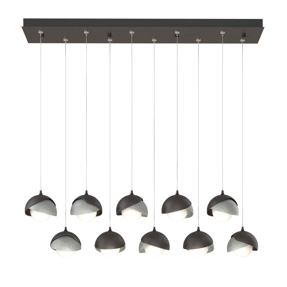 Hubbardton Forge 2022 Oil Rubbed Bronze Vintage Platinum Opal Glass (GG) Standard Brooklyn 10-Light Double Shade Pendant