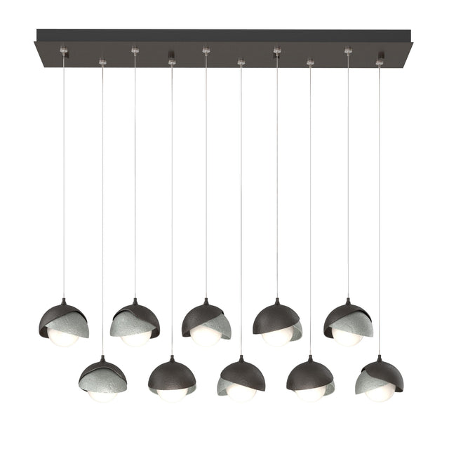 Hubbardton Forge 2022 Oil Rubbed Bronze Vintage Platinum Opal Glass (GG) Standard Brooklyn 10-Light Double Shade Pendant