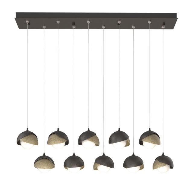 Hubbardton Forge 2022 Oil Rubbed Bronze Soft Gold Opal Glass (GG) Standard Brooklyn 10-Light Double Shade Pendant