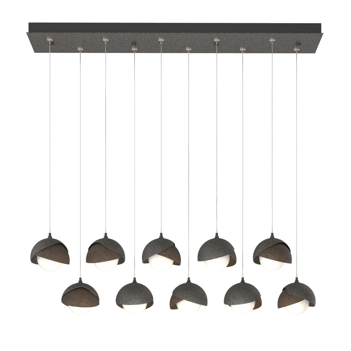 Hubbardton Forge 2022 Natural Iron Bronze Opal Glass (GG) Standard Brooklyn 10-Light Double Shade Pendant