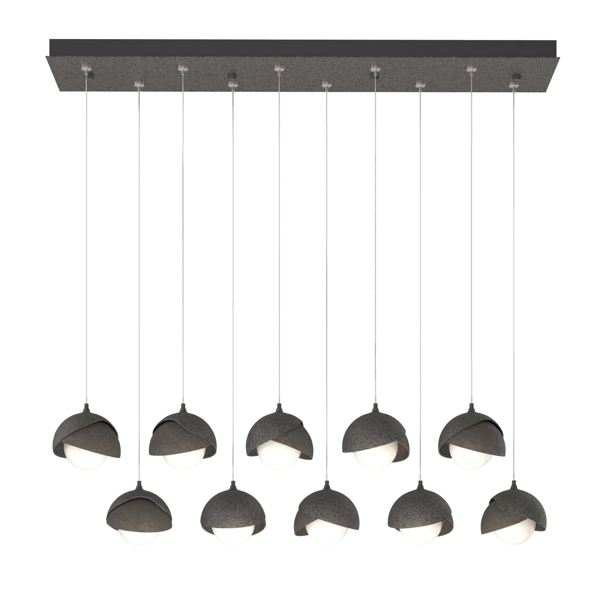 Hubbardton Forge 2022 Natural Iron Dark Smoke Opal Glass (GG) Standard Brooklyn 10-Light Double Shade Pendant