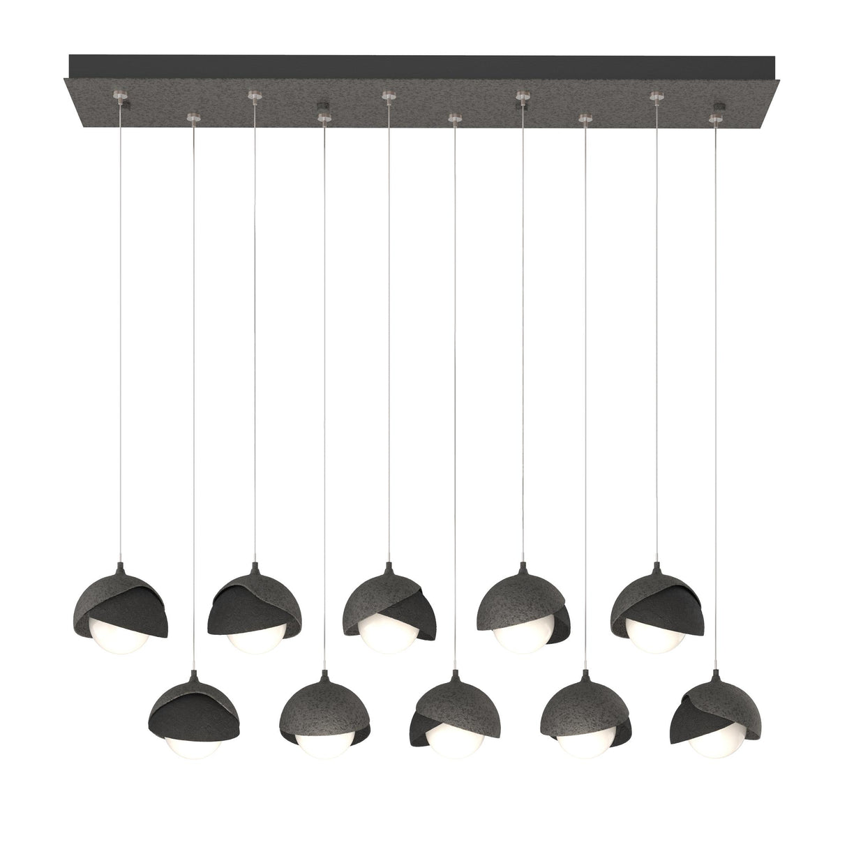 Hubbardton Forge 2022 Natural Iron Black Opal Glass (GG) Standard Brooklyn 10-Light Double Shade Pendant