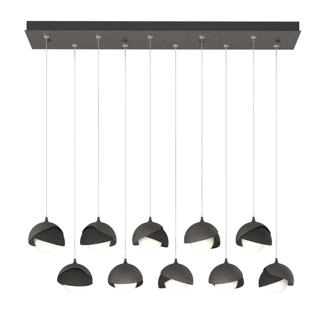 Hubbardton Forge 2022 Natural Iron Black Opal Glass (GG) Standard Brooklyn 10-Light Double Shade Pendant