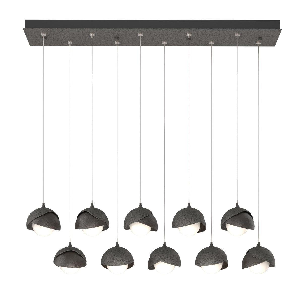 Hubbardton Forge 2022 Natural Iron Oil Rubbed Bronze Opal Glass (GG) Standard Brooklyn 10-Light Double Shade Pendant