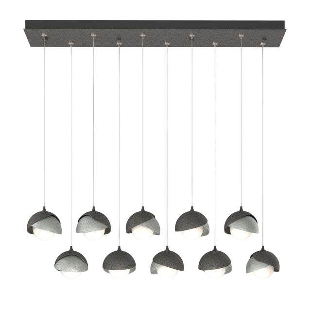 Hubbardton Forge 2022 Natural Iron Vintage Platinum Opal Glass (GG) Standard Brooklyn 10-Light Double Shade Pendant